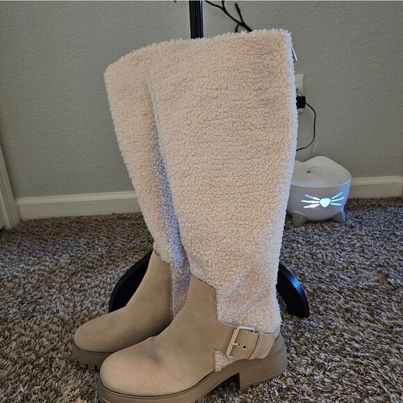 Franco Sarto Shoes - Franco Sarto Beige Shearling Knee-High Boots